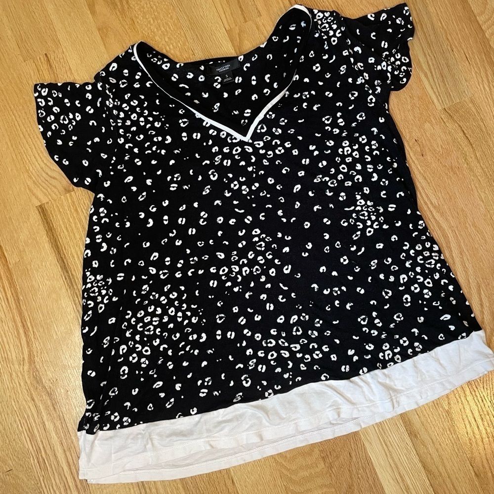Vera Wang Pajama Set Black and White Shirt with Shorts Women’s Size Small - Picture 2 of 13